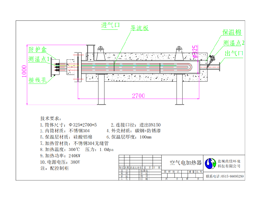 1.6米幅面寬熔噴布生產(chǎn)線配套240KW空氣電加熱器